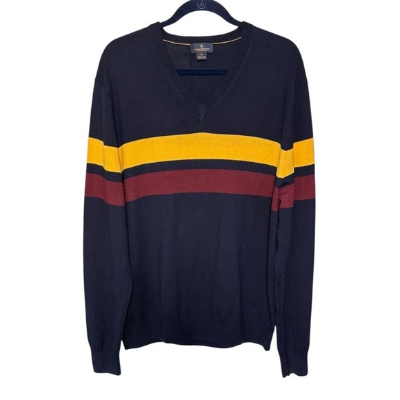 Brooks Brothers V-Neck Merino Wool Striped Sweater Men's Size XL - Picture 1 of 3